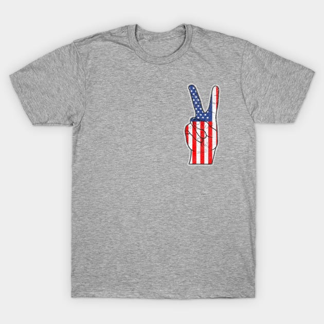 American Flag Hand Giving Peace Sign T-Shirt by SoCoolDesigns